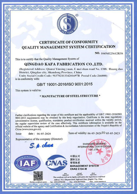 Trung Quốc Qingdao KaFa Fabrication Co., Ltd. Chứng chỉ